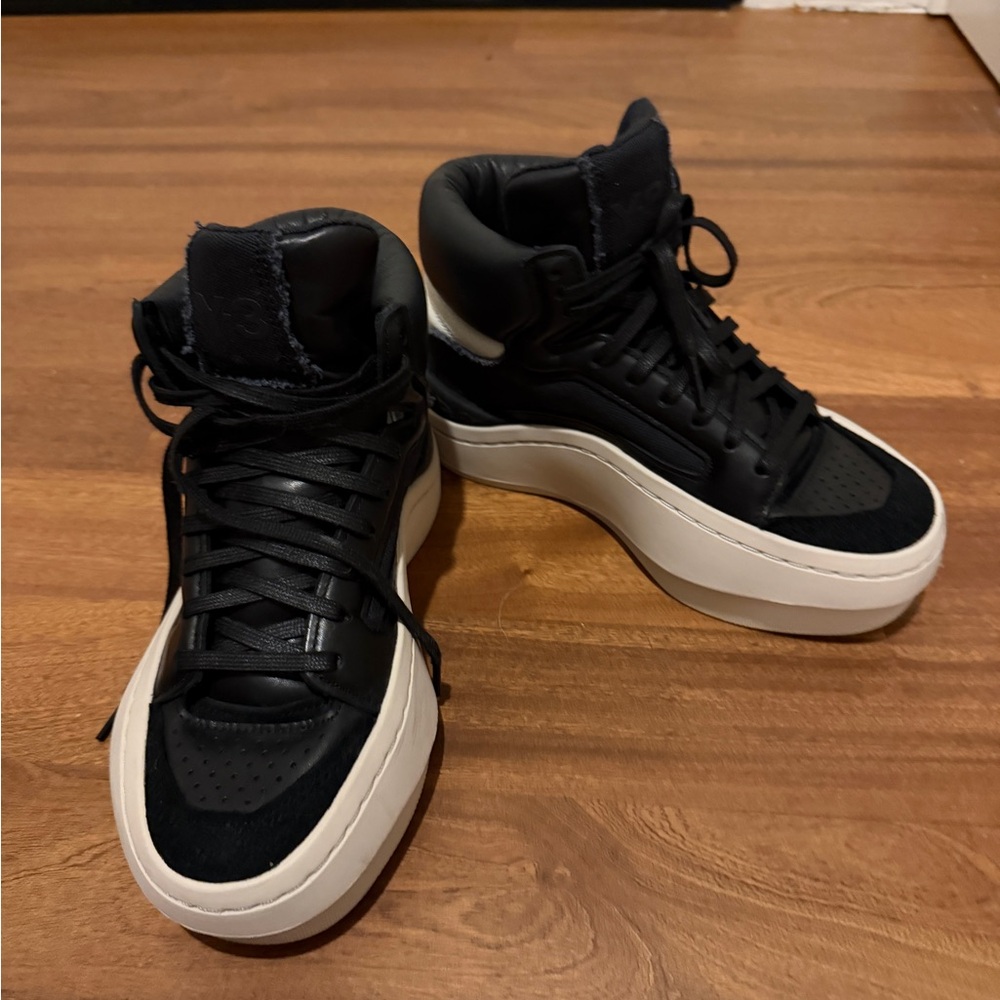 Y-3 Black and White High-Top Sneakers